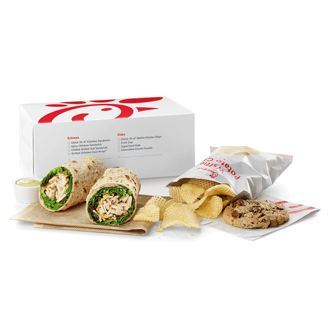 Chick-fil-A Catering Menu Prices, Pictures 2026 | Trays, PDF 42 Chick-fil-A®-Cool-Wrap-Packaged-Meal.